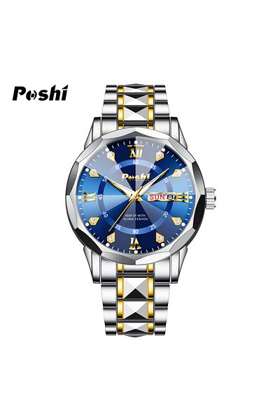 Choice blue POSHI Men's Watch Date Week Fashion Watch Men Original Waterproof Non-mechanical Luminous Dual