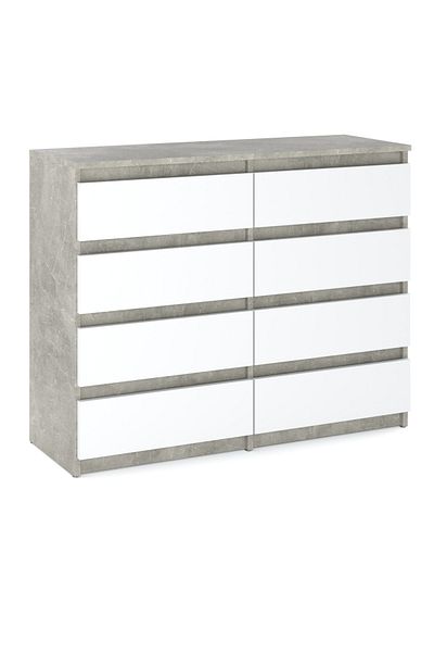 Meble Comodă TV mare, alb beton, 120 cm, 8 sertare, pentru living