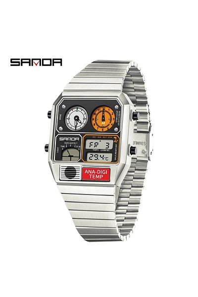 Choice Silver White SANDA Top Electronic Watch for Men's Youth and Leisure Multi functional Temperature Gau
