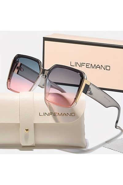 Choice Transparent Gray Pin LINFEMAND Fashion Large Frame Decoration Glasses for Women UV400 Sunglasses Set