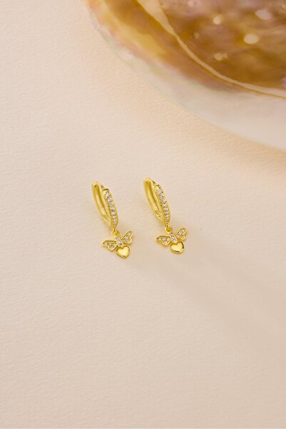 Nereze 925 Ayar Gümüş Gold Kaplama 10 mm Sallantılı Yusufcuk Küpe