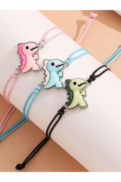 Choice 25cm B882 Pink blue green cute little dinosaur bracelet hand-woven wax string three-piece set