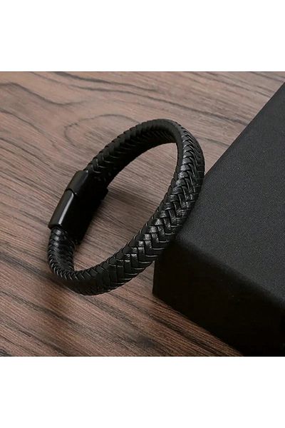 Choice 21cm Black Black PU Leather Magnetic Bracelet Men's Mature and Stable and Elegant Giving Men The Bes