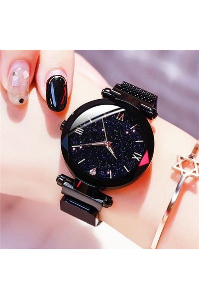 Choice black Womens Fashion Starry Sky Watches Magnet Buckle Mesh Belt Diamond Quartz Watch Women Dress Clo