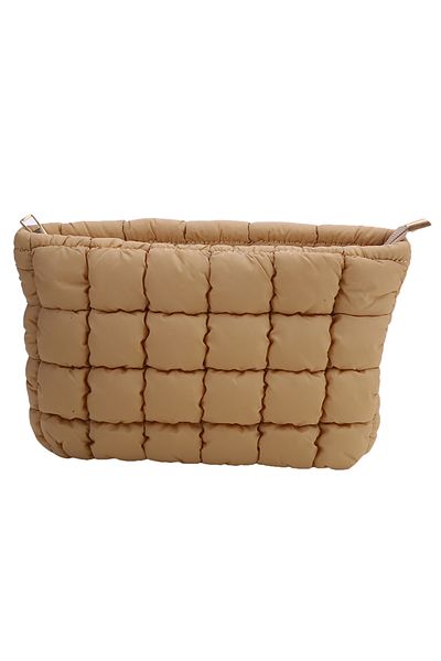 Choice 25x16x5cm Khaki Women Makeup Pouch Padded Quilted Makeup Storage Bag Puffer Makeup Bag Large Cosmeti