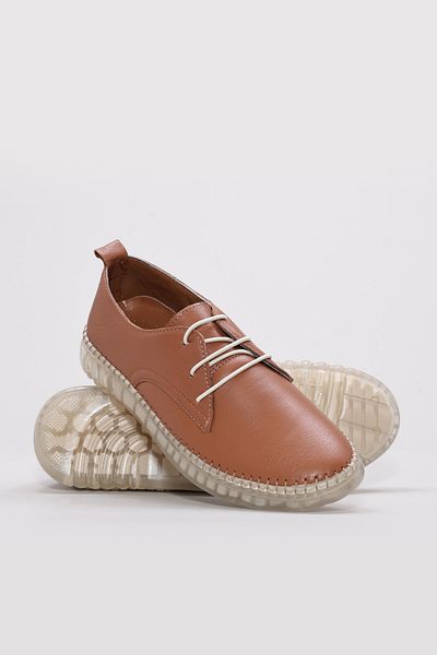 Ayakkabıhane Genuine Leather Inside and Outside Tan Lace-Up Women's Casual Daily Shoes Ah086092615171