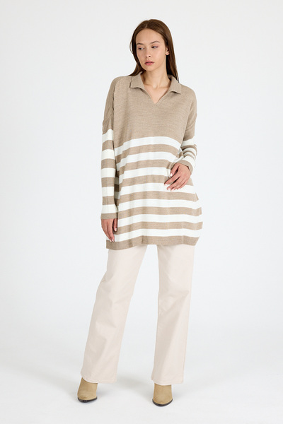 Rays Light Mink Polo Neck Striped Tunic 5340