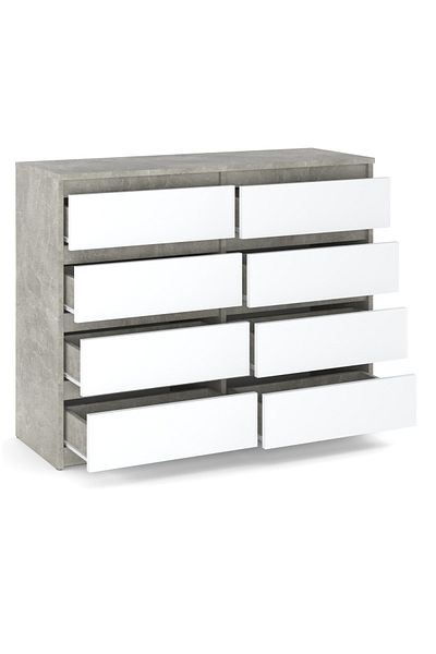 Meble Comodă TV mare, alb beton, 120 cm, 8 sertare, pentru living