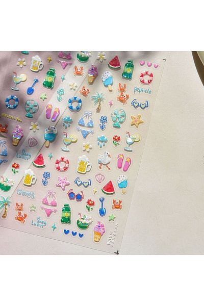 Choice 1pcs Jelly Cat Fruits Nail Art Accessories Stickers Cute Watermelon Ice Cream Adhesive Slider Summer