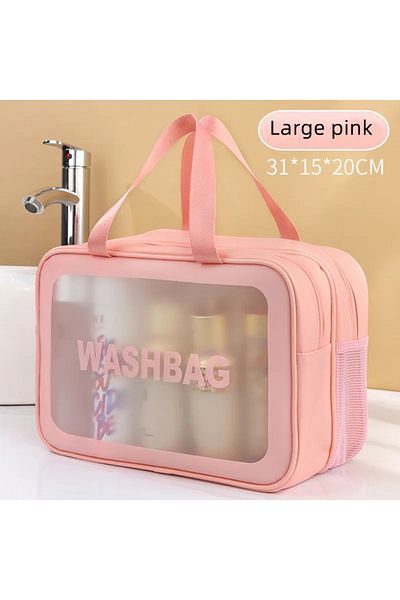 Choice Large pink Dry-wet separation double transparent PU makeup bag portable washing bag cosmetic storage