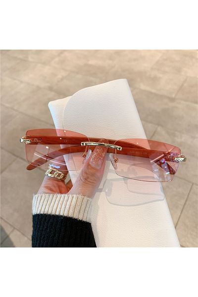 Choice As picture gold-pink KAMMPT Rimless Sunglasses For Men Women Wooden Pattern Luxury Brand Retro Sun G