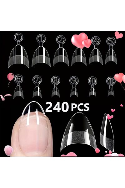 Choice WHITE 240Pcs Clear Full Cover False Nails Medium Coffin Pre Shaped Nail Extensions 12 Sizes Acrylic