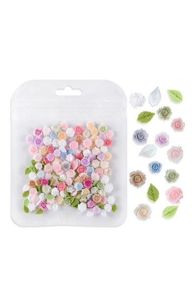 Choice 100PCS 100 pcs/bag Mixed Rose Flowers Resin Art Decorations 3D Charms Accessories Epoxy Silicone Mol