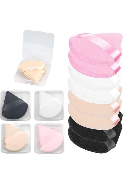 Choice 8PCS-SJFP-MIX 8pcs Velour Powder Puff Set w/4 Travel Cases | Triangle Reusable Makeup Puffs for Loos