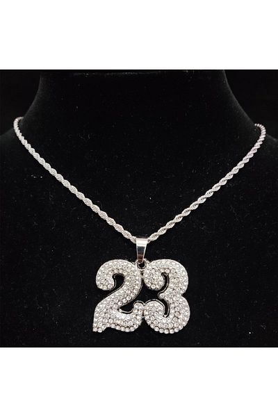 Choice 20inch(50cm) Silver color Men Women Hip Hop Number 23 Pendant Necklace With 13mm Crystal Cuban Chain
