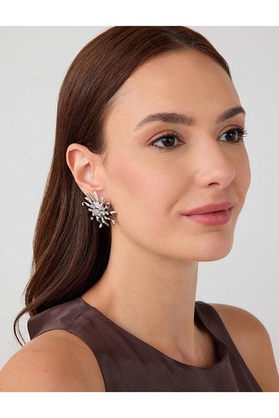 Jimmy Key Silver Color Sun Figured Shiny Earrings
