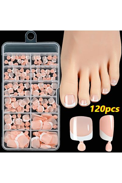 Choice TD245-B3 120Pcs 9-Colors French Fake Toenails Summer Short Sqaure Press On Toe Nails Tips Glossy Nud