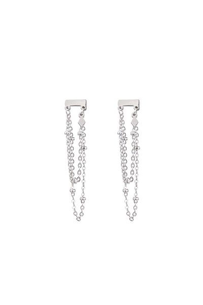 Go Dutch Label Dangling Lines Diamond Earrings (silver stainless steel)