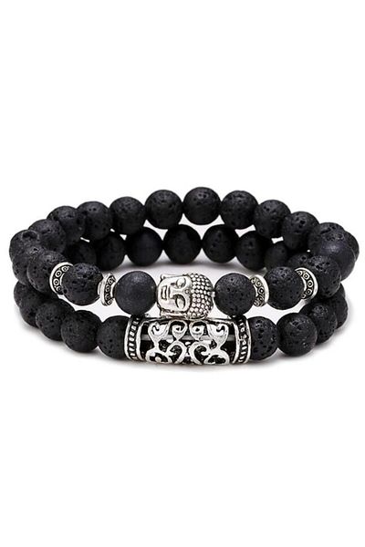 Choice Black 2pcs/Set Natural Stone Bracelet Men Vintage Ethnic Buddha Braclet Yoga Prayer Jewelry Paired B