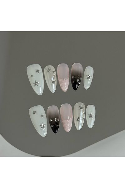 Choice XS 10pcs Handmade Korean Press on Nails Sweet Cool Star Pink White Fake Nail Tips Wearable Summer Ni
