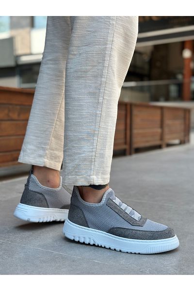 BOA Ba0911 Special Knitted Knitwear Leather Powder Detailed Gray Casual Sports Shoes