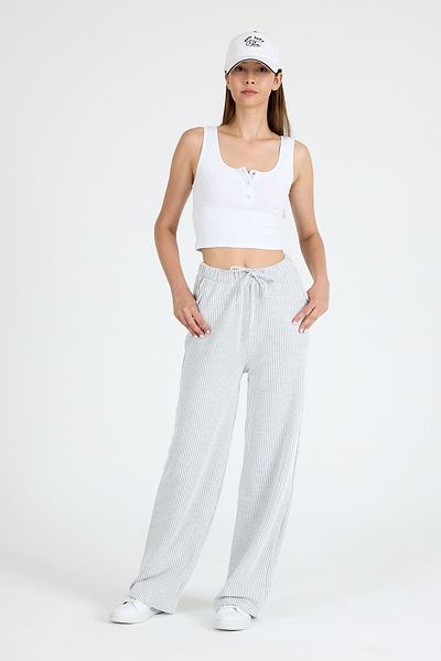 Rays Gray Elastic Waist Striped Wide Leg Woven Trousers 4098