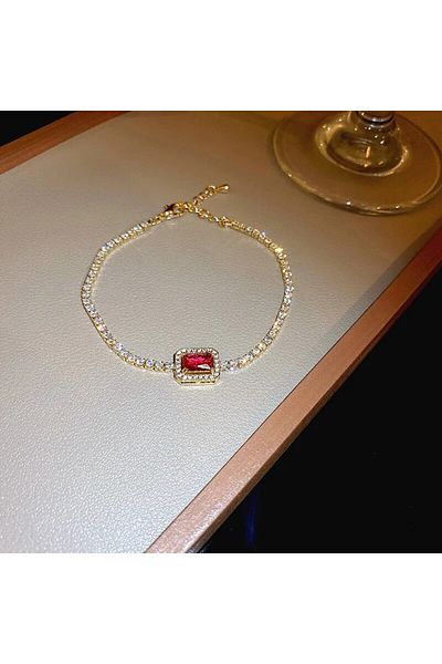 Choice red Korea Square Zircon Adjustable Bracelet for Female Simple Light Luxury Bracelets Personality Tem
