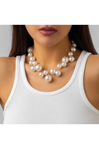 Choice White Color Exaggerated Acrylic CCB Big Ball Bead Chain Necklace for Women Wed Vintage Chunky Clavic
