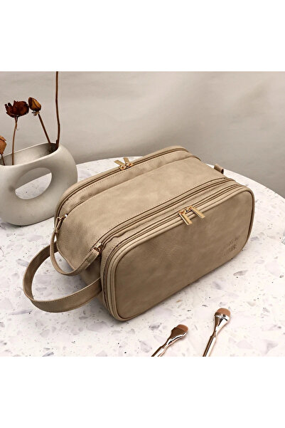 Choice حقيبة مكياج متعددة الوظائف للنساء من جلد البولي يوريثان بسعة كبيرة محم...