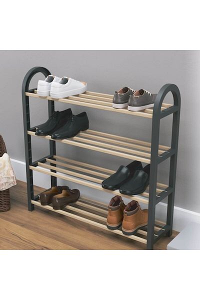 OEM Shoe Rack with 4 Shelves, Black-Beige