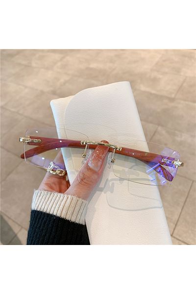Choice As picture gold-transparent KAMMPT Rimless Sunglasses For Men Women Wooden Pattern Luxury Brand Retr