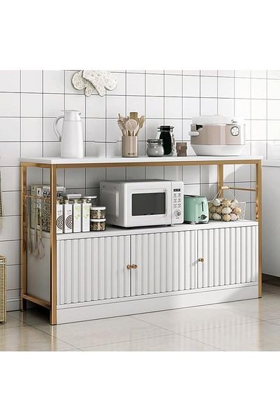 Türkiye 2-Tier Kitchen Storage Shelf Rack with 3 Door Cabinet, Large Storage Rack, Microwave Oven Stand, Spi