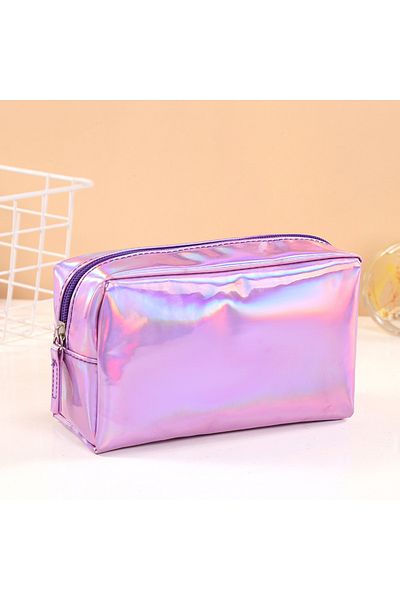 Choice Purple New Solid Color Laser Cosmetic Bag Ins Wind Portable Wash Storage Bag Makeup Gift Bag Makeup