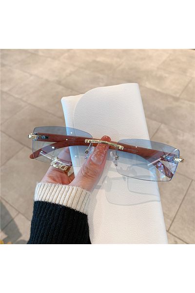 Choice As picture gold-light blue KAMMPT Rimless Sunglasses For Men Women Wooden Pattern Luxury Brand Retro
