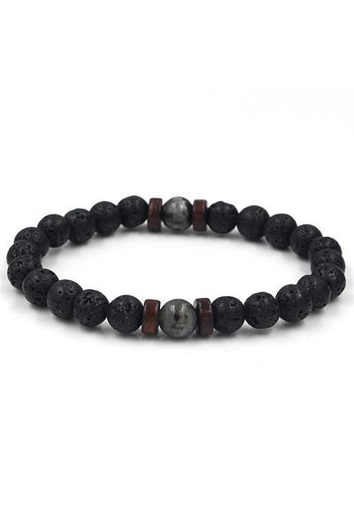 Choice 2 Volcanic Rock Stone Bracelet For Men Wooden 8MM Aromatherapy Lava Beads Bangle Tibetan Buddha Wri.