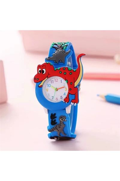 Choice Blue Kids Cartoon 3D Dinosaur Silicone Quartz Watch Student Watch