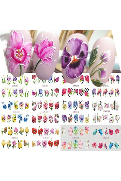 Choice BN2737-2748 12pcs Spring Flowers Nail Art Stickers Water Transfer Sliders Tulip Lily Poppy Florals N