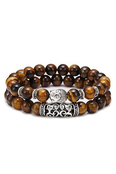 Choice Brown 2pcs/Set Natural Stone Bracelet Men Vintage Ethnic Buddha Braclet Yoga Prayer Jewelry Paired B