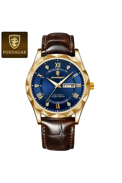 Choice 615 All Gold Blue L POEDAGAR Top Brand Luxury Man Watches Waterproof Luminous Date Week Sports Men's