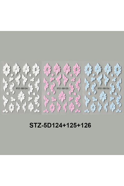 Choice 3pcs STZ-5D124-126 5D Embossed Flower Nail Stickers Elegant White Pink Blue Petals Designs Acrylic S