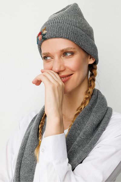 Desen Triko Women's Rococo Embroidery Embroidered Wool Beret Smoked