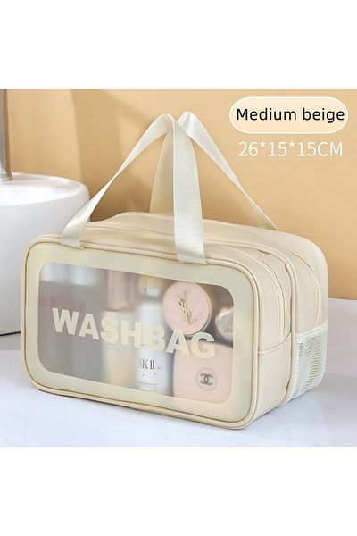 Choice Medium beige Dry-wet separation double transparent PU makeup bag portable washing bag cosmetic stora