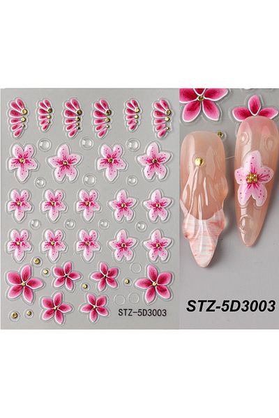 Choice STZ-5D3003 5D Pink Blossom Floral Nail Stickers Spring Summer Cute Petal Nail Sliders Bronzing Tropi