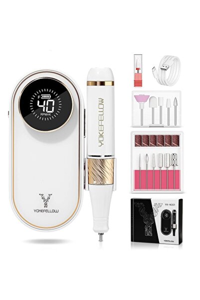 Choice1 White YOKEFELLOW 40000RPM Rechargeable Nail Drill Machine With HD Display Upgrade Electric Nail File