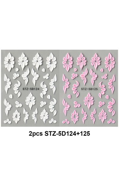 Choice 2pcs STZ-5D124-125 5D Embossed Flower Nail Stickers Elegant White Pink Blue Petals Designs Acrylic S