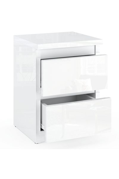 Meble Szafka Nocna CAŁY Biała Połysk 30 CM 2 Szuflady Stolik Nocny Do Sypialnia