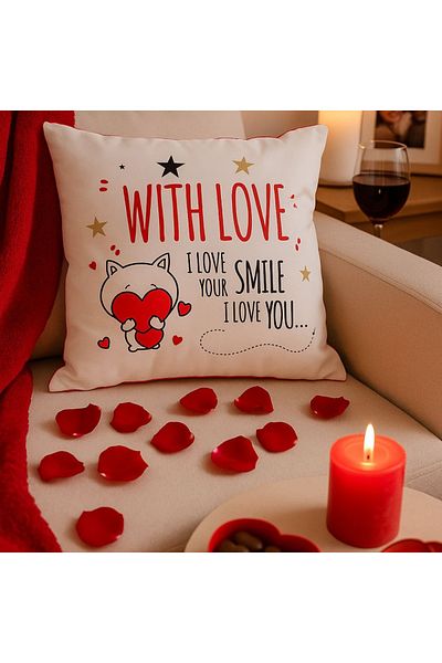 Nekupto Decorative pillow - "With Love / I Love Your Smile", 30x30 cm, cotton