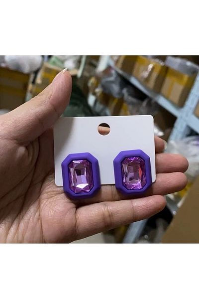 Choice PURPLE Luxury Design Sparkly Glass Y2k Bridal Charm Stud Earrings For Women 2024 Trendy Unusual Pend