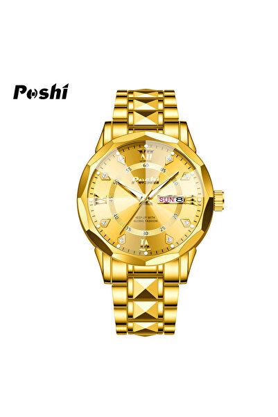 Choice ساعة POSHI للرجال باللون الذهبي بالكامل، ساعة كوارتز للأعمال والموضة، ...