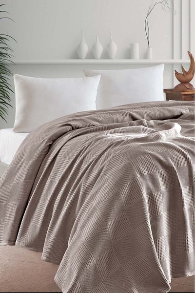 Eponj Home Double 100% Cotton Pique Cover 200X230 cm – Tile Patterned Camel – Weave Series